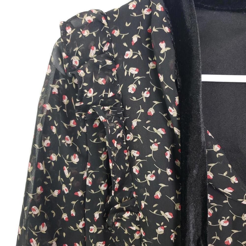 Lush Dress Womens S Tie Neck Long Sleeve Lined Short Floral - Picture 3 of 11